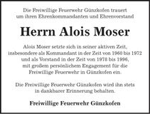 Traueranzeige Alois Moser