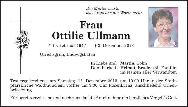 Traueranzeige Ottilie Ullmann