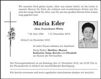 Traueranzeige Maria Eder