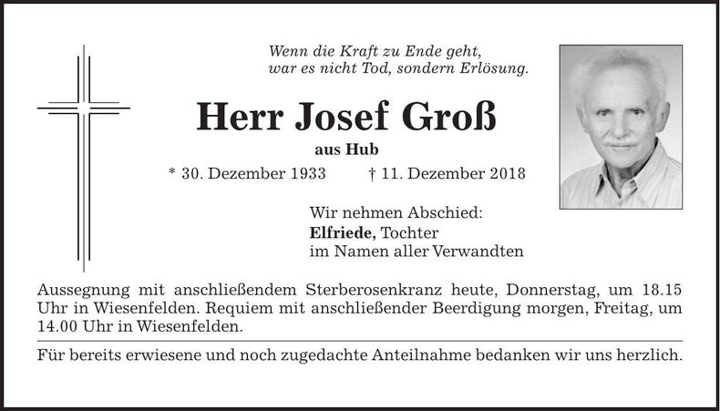 Traueranzeige Josef Groß