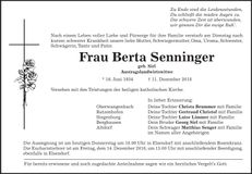 Traueranzeige Berta Senninger
