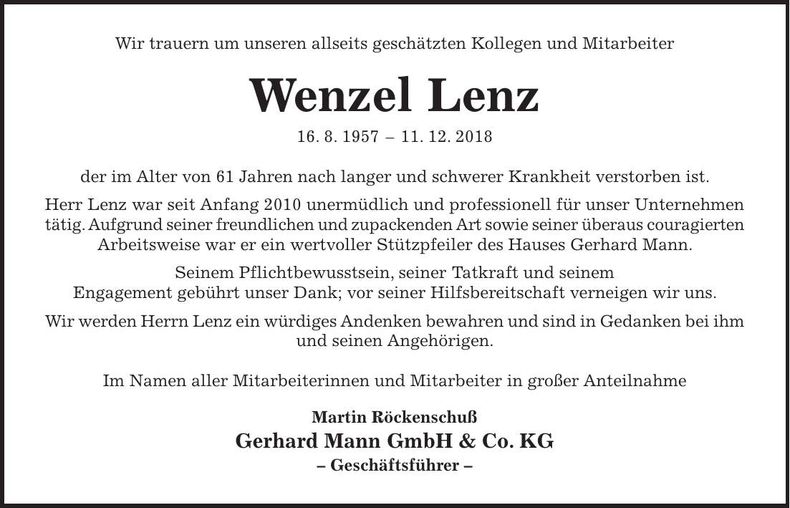 Traueranzeige Klaus Mirlach