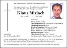 Traueranzeige Klaus Mirlach