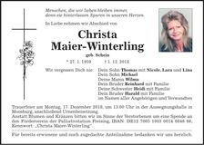Traueranzeige Christa Maier-Winterling
