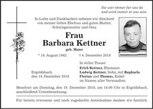 Traueranzeige Barbara Kettner