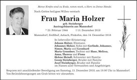 Traueranzeige Maria Holzer