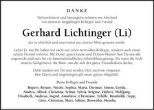 Traueranzeige Gerhard Lichtinger