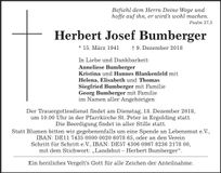 Traueranzeige Herbert Josef Bumberger