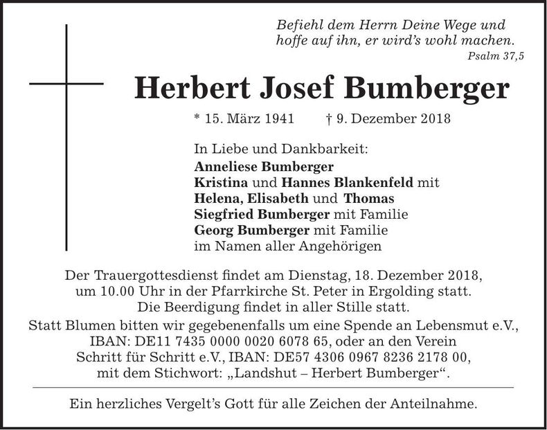 Traueranzeige Herbert Josef Bumberger