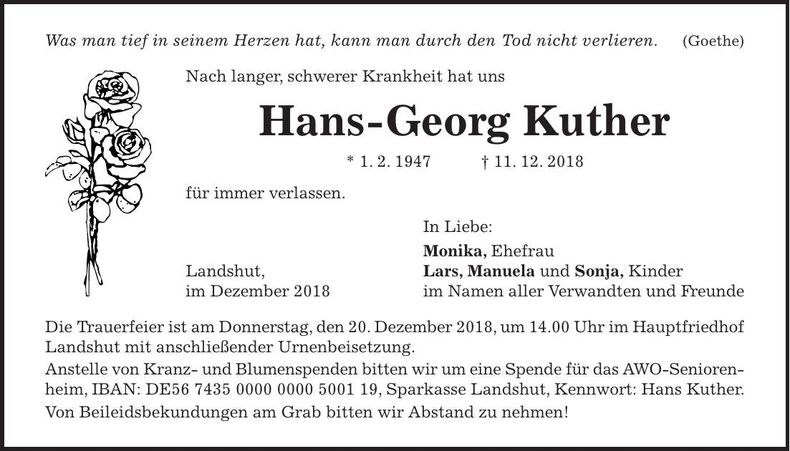 Traueranzeige Hans-Georg Kuther