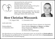 Traueranzeige Christian Wieczorek