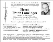 Traueranzeige Franz Lanzinger