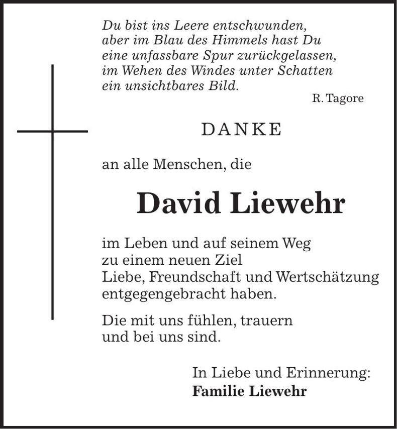 Traueranzeige David Liewehr