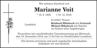 Traueranzeige Marianne Voit