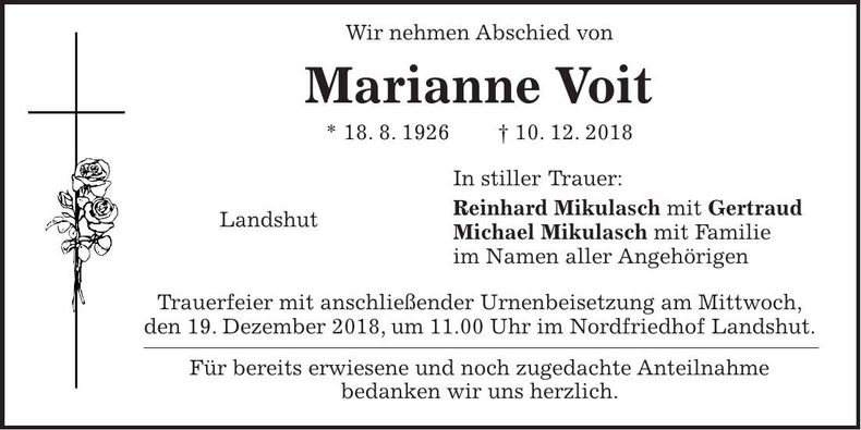 Traueranzeige Marianne Voit