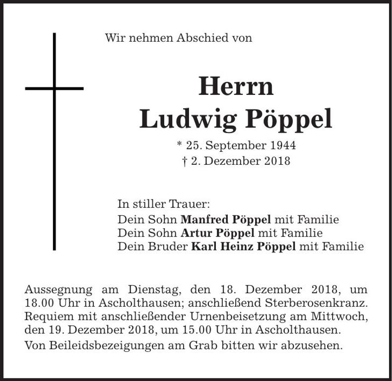 Traueranzeige Ludwig Pöppel
