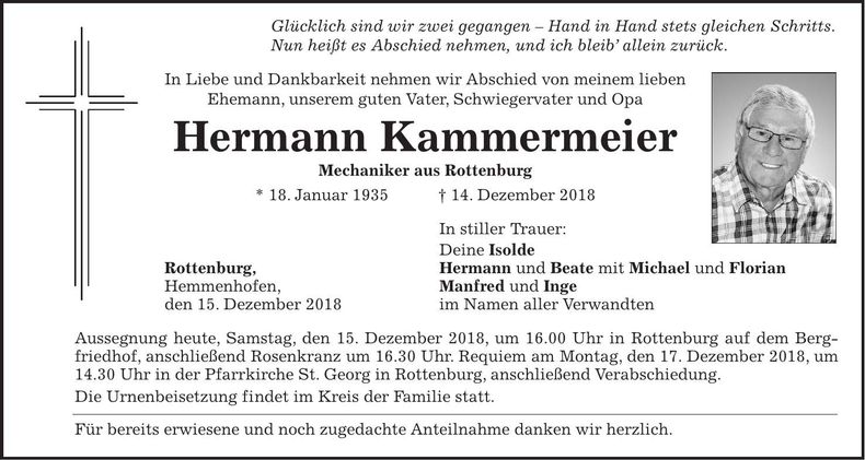 Traueranzeige Hermann Kammermeier