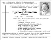 Traueranzeige Ingeborg Jaumann