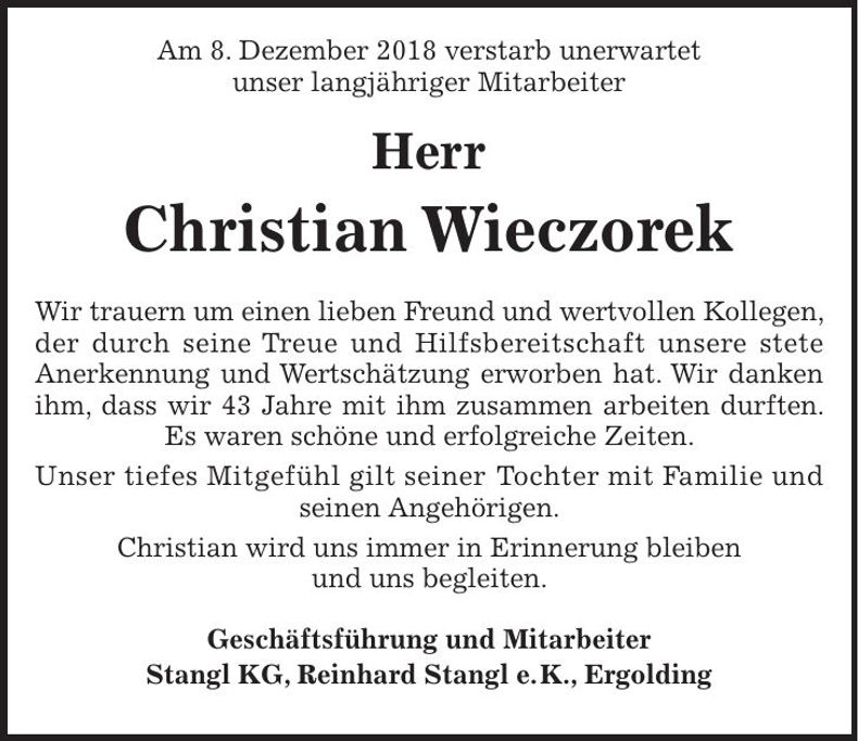 Traueranzeige Christian Wieczorek