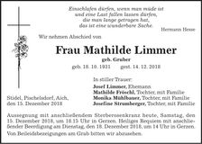 Traueranzeige Mathilde Limmer