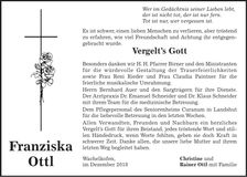 Traueranzeige Franziska Ottl