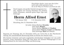 Traueranzeige Alfred Ernst
