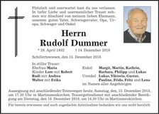 Traueranzeige Rudolf Dummer