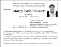 Traueranzeige Marga Kuhnhäuser