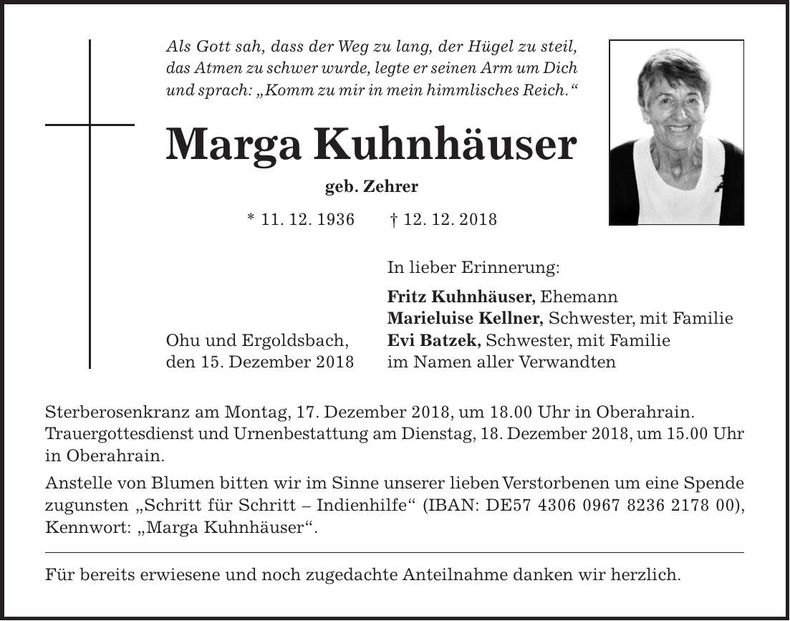 Traueranzeige Marga Kuhnhäuser