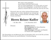 Traueranzeige Reiner Kuffer