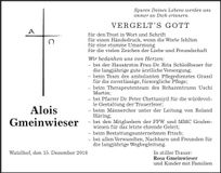 Traueranzeige Alois Gmeinwieser