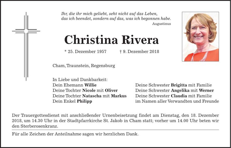 Traueranzeige Christina Rivera