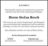 Traueranzeige Stefan Resch