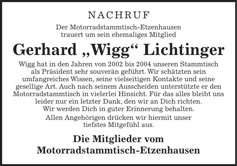 Traueranzeige Gerhard Lichtinger