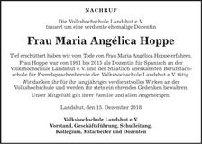 Traueranzeige Maria Angélica Hoppe