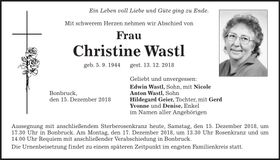 Traueranzeige Christine Wastl