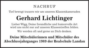 Traueranzeige Gerhard Lichtinger