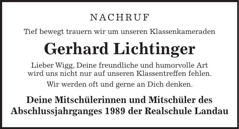 Traueranzeige Gerhard Lichtinger