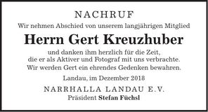 Traueranzeige Gert Kreuzhuber