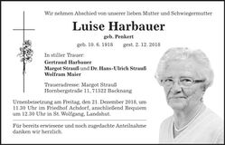 Traueranzeige Luise Harbauer