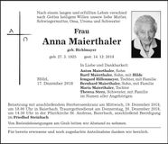 Traueranzeige Anna Maierthaler