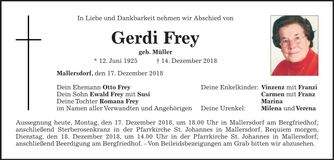 Traueranzeige Gerdi Frey