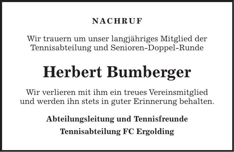 Traueranzeige Herbert Bumberger