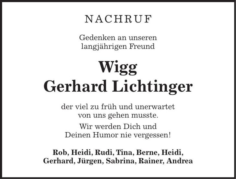 Traueranzeige Gerhard Lichtinger