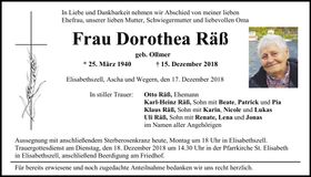 Traueranzeige Dorothea Räß