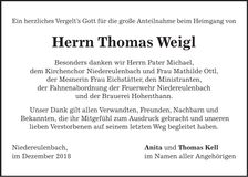 Traueranzeige Thomas Weigl