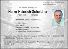 Traueranzeige Heinrich Schuldner