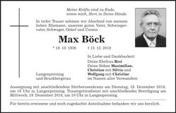 Traueranzeige Max Böck