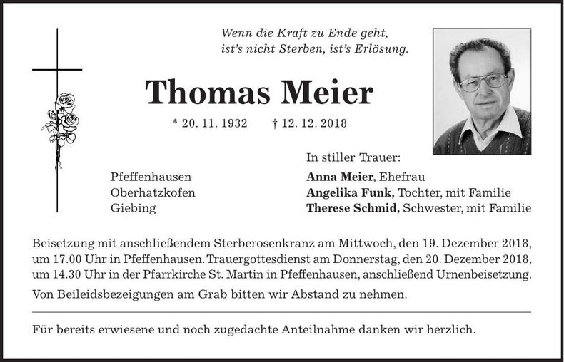 Traueranzeige Thomas Meier