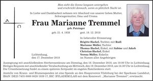 Traueranzeige Marianne Tremmel